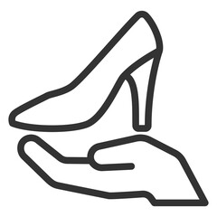Women's slipper in the palm of your hand - icon, illustration on white background, outline style