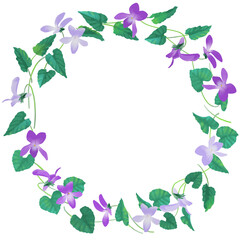 スミレの花の輪　フレーム　ベクターイラスト　水彩風