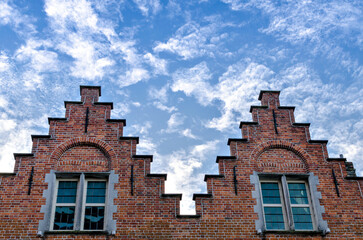 Bruges, Belgium; view of the medieval buildings that are crossed by the canals of the city. Historic center World Heritage	