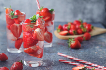 Fresh strawberry drink with ice