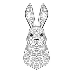 Rabbit coloring page adult zentangle anti stress drawing. 