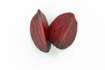 fresh red beetroot slices isolated on white background. top view