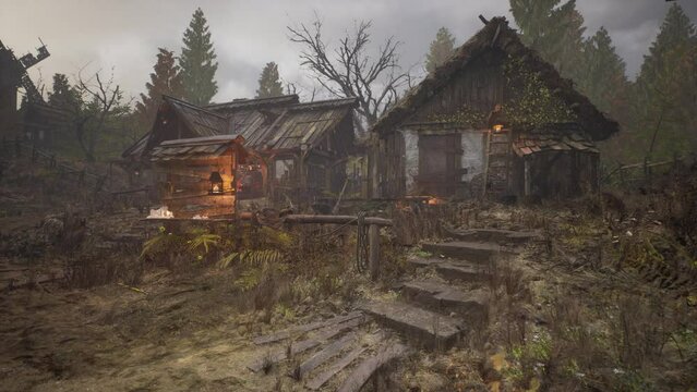 An old village with wooden dilapidated houses