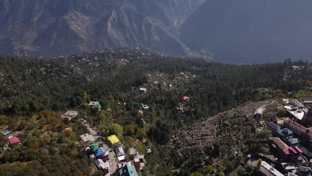 Aerial view of india mountains kailas kinnaur in kalpa region himalays famous touristic  spiti valley