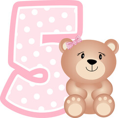 Cute teddy bear girl with number 5 for birthday party