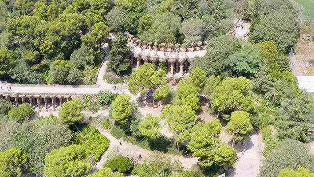 Aerial view of the privatized park system Parc G&uuml;ell located on Carmel Hill in Barcelona, Catalonia, Spain.