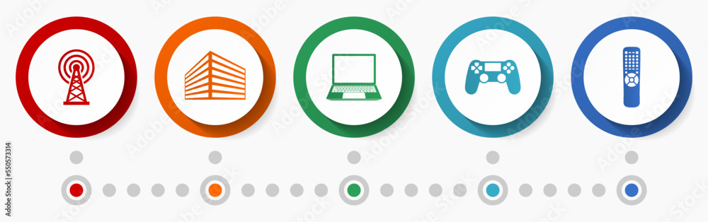 Poster technology vector icon set, media web buttons collection, business infographic template
