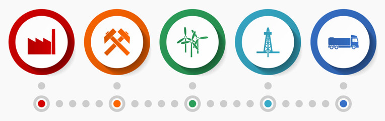 Fototapeta premium Industry vector icon set, energy flat design web buttons, technology concept infographic template