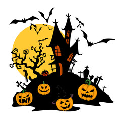 spooky halloween background vector. scary pumpkins cemetery illustration