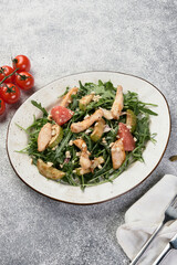 salad with zucchini and chicken fillet in sweet and sour sauce