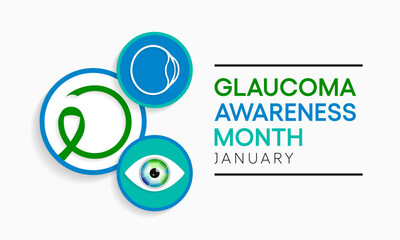 Obraz premium Glaucoma awareness month is observed every year in January, is a group of eye conditions that damage the optic nerve, the health of which is vital for good vision. Vector illustration