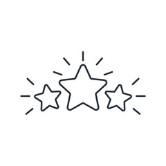 Obraz premium Three stars in the rays. Achievement of quality rating. Vector linear icon isolated on white background.