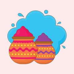 Purple And Red Gulal (Dry Paint Color) Mud Pot Against Splash Background.