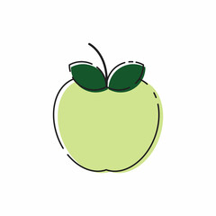 Leafy, stemmed green apple illustration