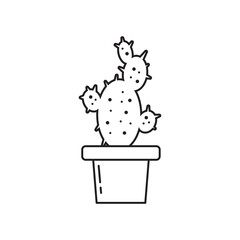 Cactus thin line icon. Succulent banner in flat style. Houseplant poster. Linear pictogram. Prickly pear simple illustration, outline symbol.