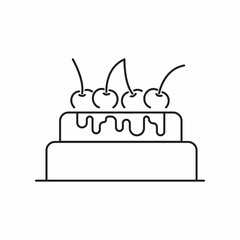 Cherry Cake thin line icon. Outline dessert sign. Sweet food linear pictogram with different stroke width. Simple vector symbol, transparent backdrop
