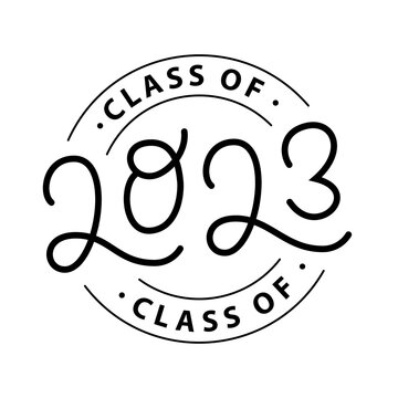 Graduate 2023. Class of 2023. Lettering Graduation logo stamp. Vector illustration. Template for graduation design, party, high school or college graduate, yearbook.