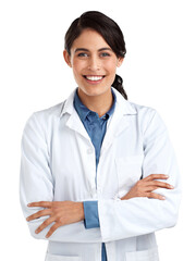 PNG Studio portrait of a confident young doctor posing against an isolated transparent png...