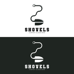 Shovel Logo Design, Construction Worker Tool Illustration Vector, Building Construction Icon