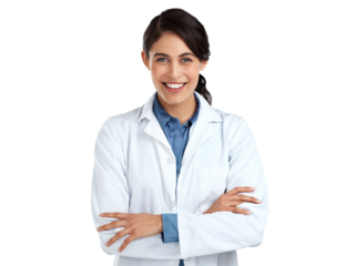 PNG Studio portrait of a confident young doctor posing against an isolated transparent png background.