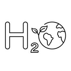 Eco Water Chemistry Formula with Globe and Leaf Line Icon. Ecology Aqua with Earth Linear Pictogram. Nature Environment World H2O Shape Outline Symbol. Editable Stroke. Isolated Vector Illustration
