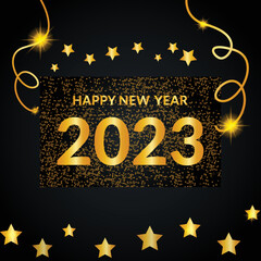 Happy new year card with greeting inscription. Simple minimalist new year banner design.