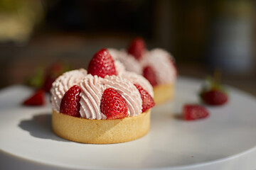 Close up strawberry tarts