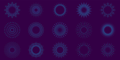 Sunbeam Abstract Icon. Circle Radial Light Vintage Decoration Emblem. Sunburst, Sunlight, Sunbeam, Sunrise Retro Symbol. Sparkle of Starburst. Star Blast Collection. Isolated Vector Illustration