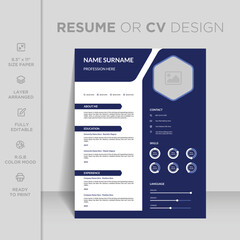 Professional modern and minimal resume or cv design template. Attractive online curriculum template