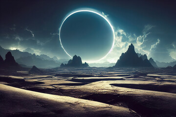 moon and stars landscape over a foreign alien world with haunting cinematic color schemes - photoshop background