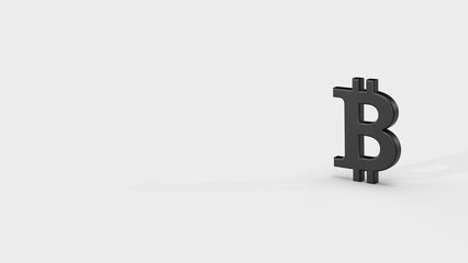 Black 3d bitcoin render minimalistic simple symbol design isolated on white background. Forex Trading concept. Currency 3D rendering Illustration. Copy space