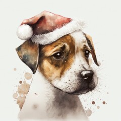 Cute dog wearing Christmas hat