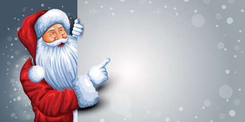 Santa Claus pointing on blank paper banner background with copy space. abstract vector illustration design