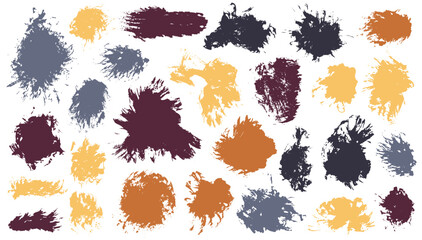 Gouache dust daub mega group. Isolated smudge blotch bold shapes. Streak splash textured banner stencil bundle. Daub watercolor splashes design.