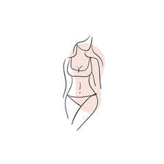 Beautiful  woman body silhouette line art. Minimalist linear female figure. Abstract nude sensual line art. Stock vector illustration.