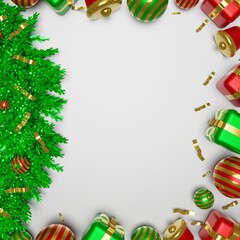 Christmas background with 3d realistic ornaments