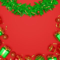 Christmas background with 3d realistic ornaments