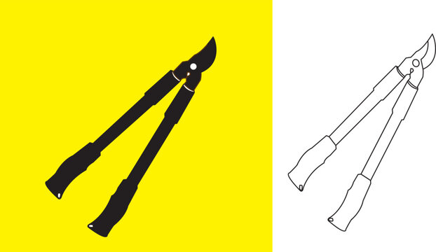 Tool for cutting twigs of trees with long handles. Vector clip art.
