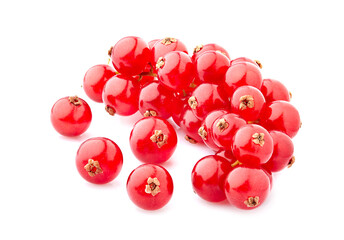 Ripe fresh  red currant berries photographed closeup isolated on a white background