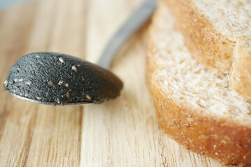 Black sesame spread on a bread 