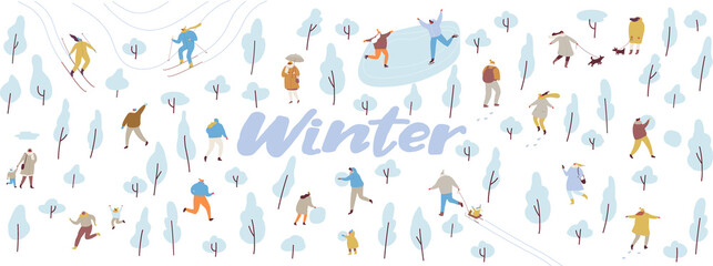 Obraz premium Winter outdoor activities. Winter Holidays. Happy people in warm clothes 