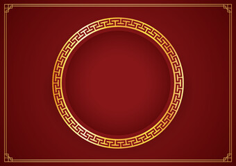 Happy Chinese new year 2023. Chinese new year banner with circle for show product. Greeting card. China frame with lantern on red background.