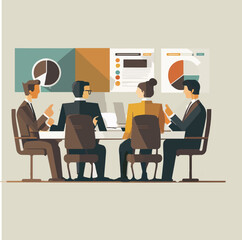 Business meeting team presentation . Flat people on conference vector illustration