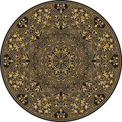 Vector gold arabic national round ornament. Ethnic circle, eastern and african peoples of asia, persia, iran, iraq, syria.