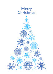 Christmas Concept. Cute Christmas tree of snowflakes with different patterns and sizes. Christmas card. Vector illustration.