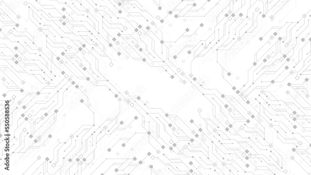 Aufkleber Quantum computer technologies concept. Futuristic blue circuit board background vector. Modern technology circuit board texture background design. Waves flow. Quantum explosion technology.