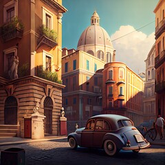 Beautiful street of Italy. Ai generated cartoon illustration