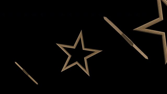 3D animation stars from wood rotating seamless looping on transparent background using alpha channel