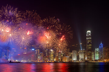 Obraz premium Firework over Victoria Harbor, Hong Kong