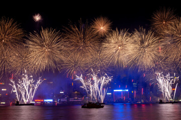 Fototapeta premium Firework over Victoria Harbor, Hong Kong
